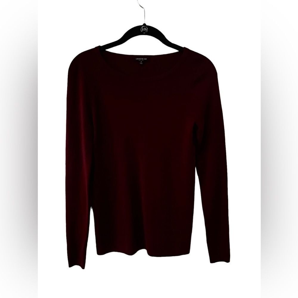 LAFAYETTE 148 Burgundy Wool Ribbed Sweater Size P